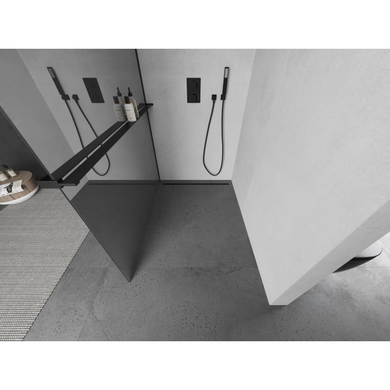 Mexen Kioto+ paroi de douche avec étagère Walk-in 70 x 200 cm, miroir, noir - 800-070-121-70-50