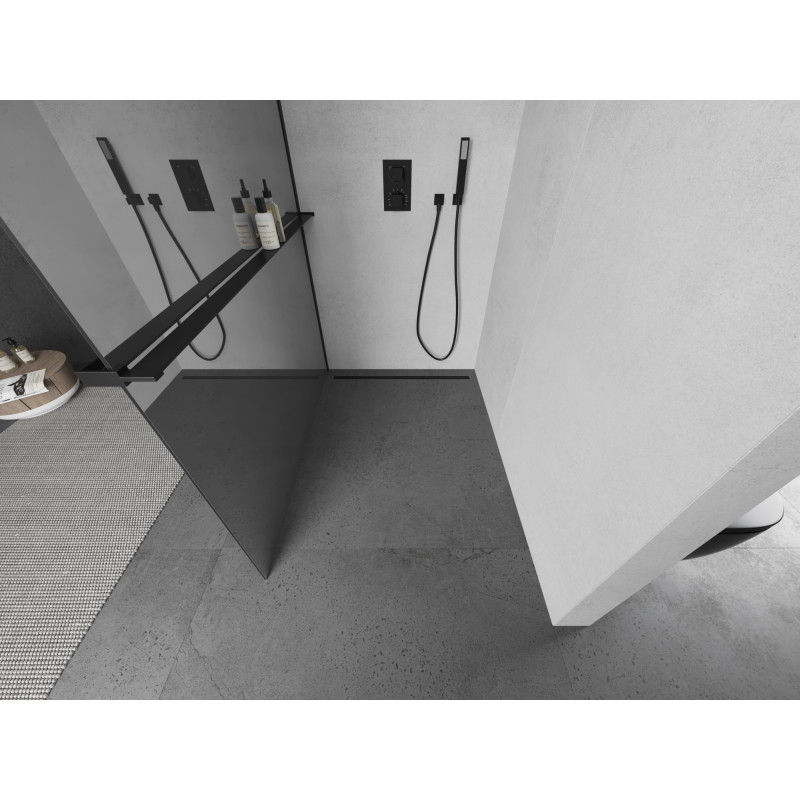 Mexen Kioto+ paroi de douche avec étagère Walk-in 80 x 200 cm, miroir, noire - 800-080-121-70-50