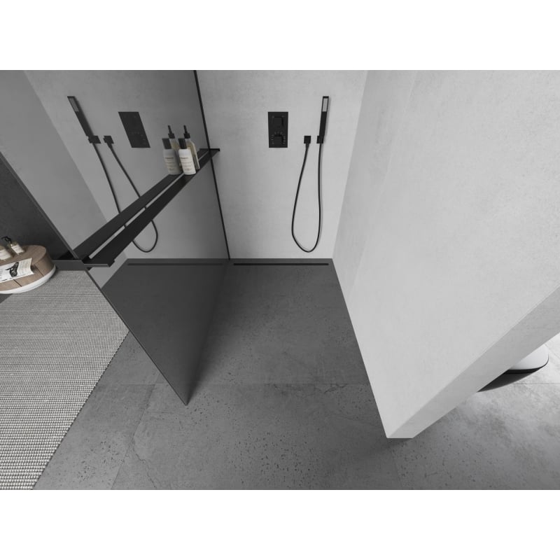 Mexen Kioto+ paroi de douche avec étagère Walk-in 90 x 200 cm, miroir, noir - 800-090-121-70-50
