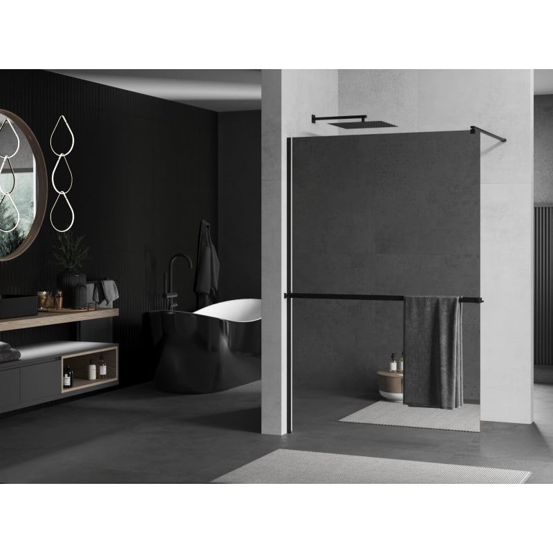 Mexen Kioto+ paroi de douche avec étagère Walk-in 90 x 200 cm, miroir, noir - 800-090-121-70-50
