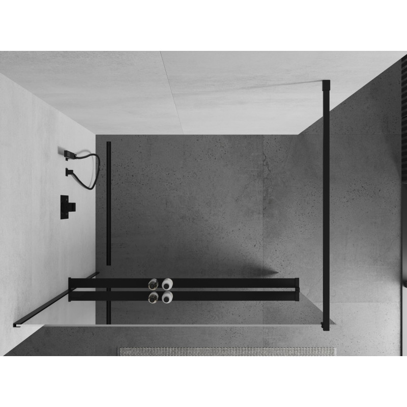 Mexen Kioto+ paroi de douche avec étagère Walk-in 90 x 200 cm, miroir, noir - 800-090-121-70-50