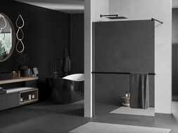 Paroi de douche Mexen Kioto+ avec étagère Walk-in 100 x 200 cm, miroir, noir - 800-100-121-70-50