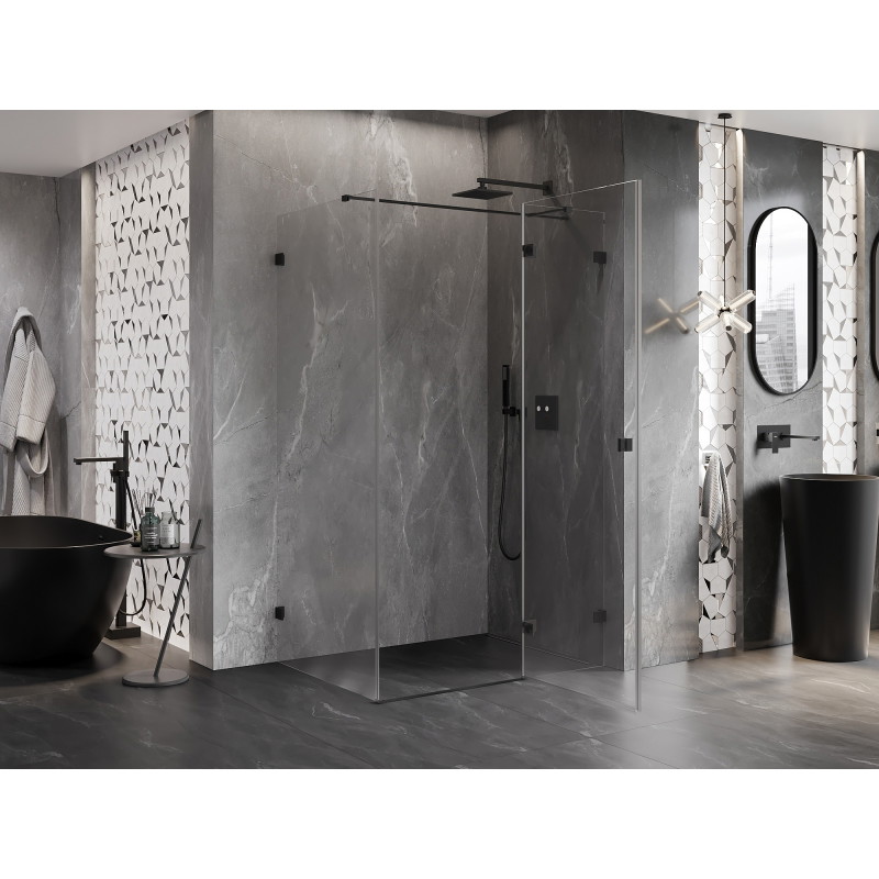 Mexen Lunar T cabine de douche pivotante droite 130 x 80 cm, transparent, noir - 834T-130-080-70-00-P