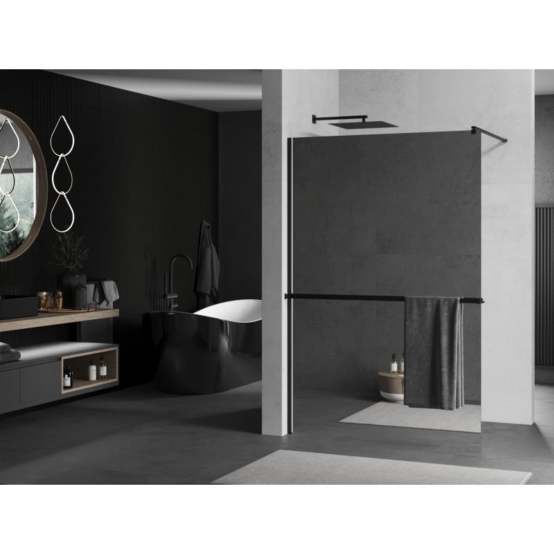 Mexen Kioto+ paroi de douche avec étagère Walk-in 110 x 200 cm, miroir, noir - 800-110-121-70-50