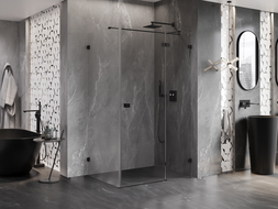 Mexen Lunar T cabine de douche pivotante droite 140 x 80 cm, transparent, noir - 834T-140-080-70-00-P