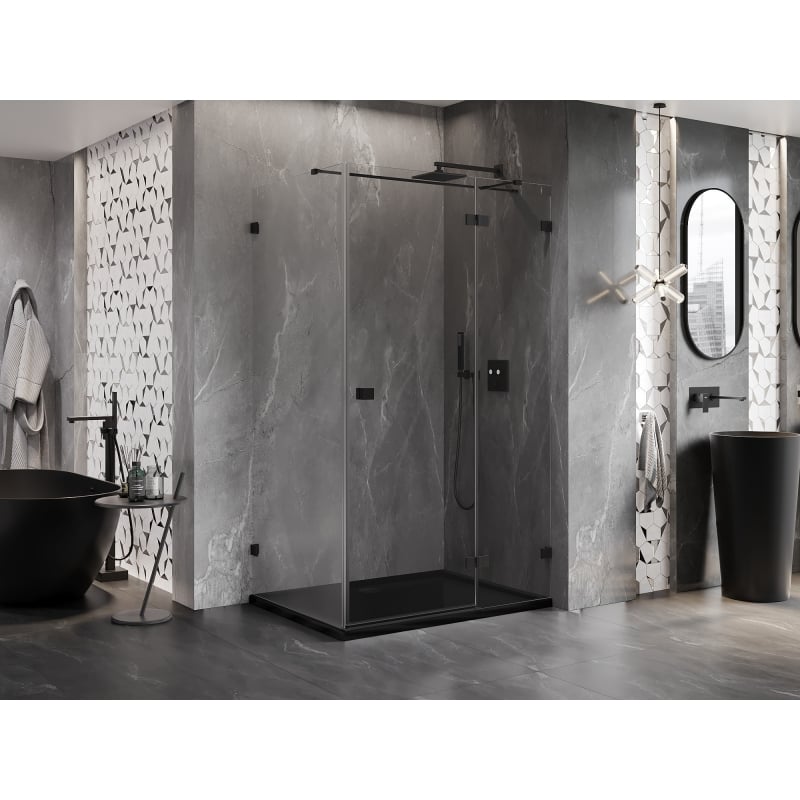 Mexen Lunar T cabine de douche pivotante droite 130 x 110 cm, transparent, noir - 834T-130-110-70-00-P