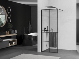 Paroi de douche Mexen Kioto+ avec étagère Walk-in 80 x 200 cm, motif noir, noire - 800-080-121-70-77