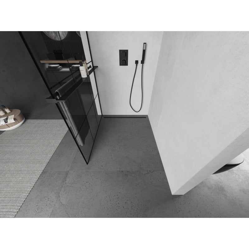 Mexen Kioto+ paroi de douche avec étagère Walk-in 100 x 200 cm, grille noire, noire - 800-100-121-70-77