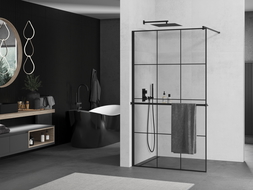 Mexen Kioto+ paroi de douche avec étagère Walk-in 110 x 200 cm, motif noir, noir - 800-110-121-70-77