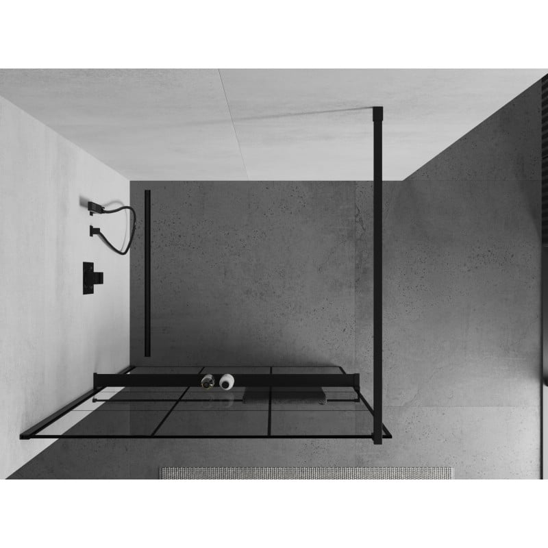 Mexen Kioto+ paroi de douche avec étagère Walk-in 120 x 200 cm, grille noire, noir - 800-120-121-70-77