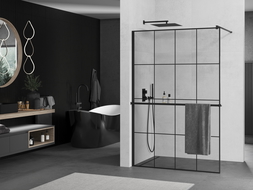 Mexen Kioto+ paroi de douche avec étagère Walk-in 140 x 200 cm, motif noir, noir - 800-140-121-70-77