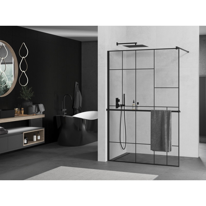 Mexen Kioto+ paroi de douche avec étagère Walk-in 80 x 200 cm, motif noir, noire - 800-080-121-70-78