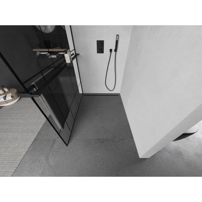 Mexen Kioto+ paroi de douche avec étagère Walk-in 90 x 200 cm, motif noir, noir - 800-090-121-70-78