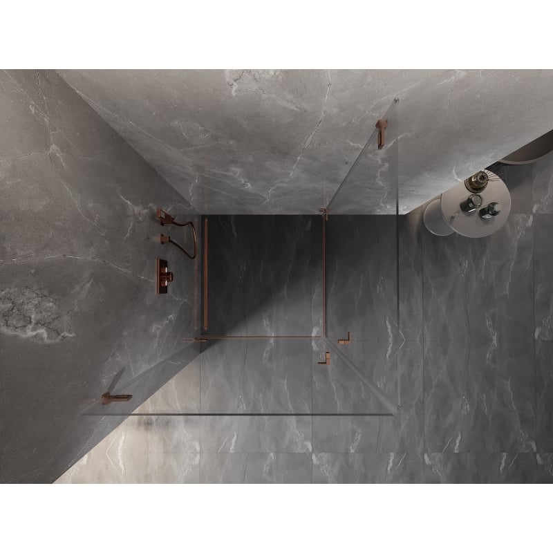 Mexen Lunar-B Duo cabine de douche pivotante 80 x 80 cm, transparent, cuivre brossé - 832-080L-080P-65-00