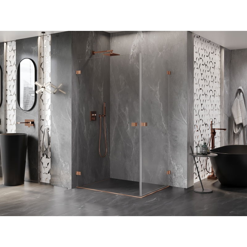 Mexen Lunar-B Duo cabine de douche pivotante 90 x 80 cm, transparent, cuivre brossé - 832-090L-080P-65-00