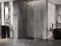 Mexen Lunar-B Duo cabine de douche à charnière 90 x 80 cm, transparent, cuivre brossé - 832-090L-080P-65-00