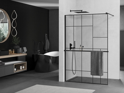 Mexen Kioto+ paroi de douche avec étagère Walk-in 110 x 200 cm, motif noir, noir - 800-110-121-70-78