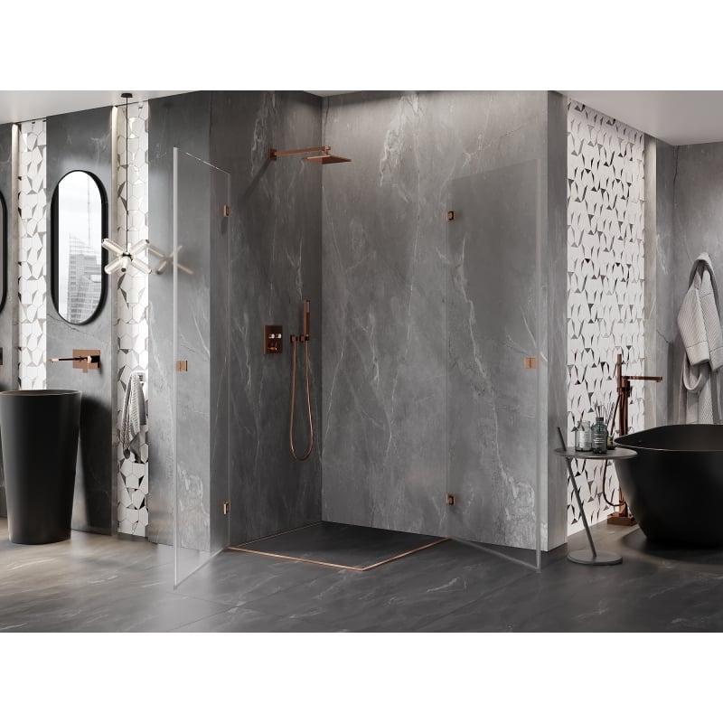 Mexen Lunar-B Duo cabine de douche pivotante 100 x 100 cm, transparent, cuivre brossé - 832-100L-100P-65-00