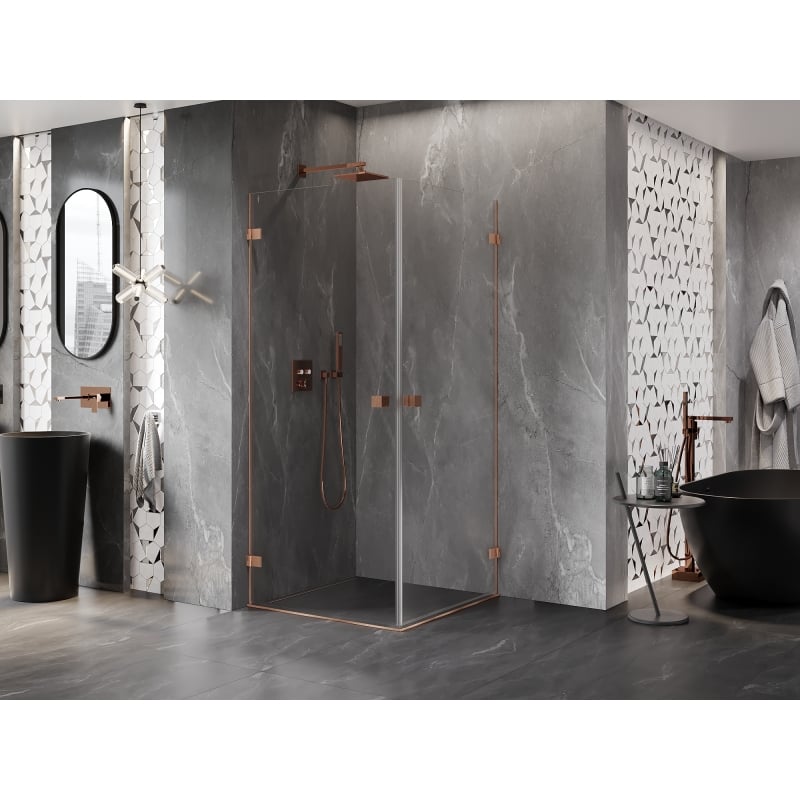 Mexen Lunar-B Duo cabine de douche pivotante 100 x 100 cm, transparent, cuivre brossé - 832-100L-100P-65-00