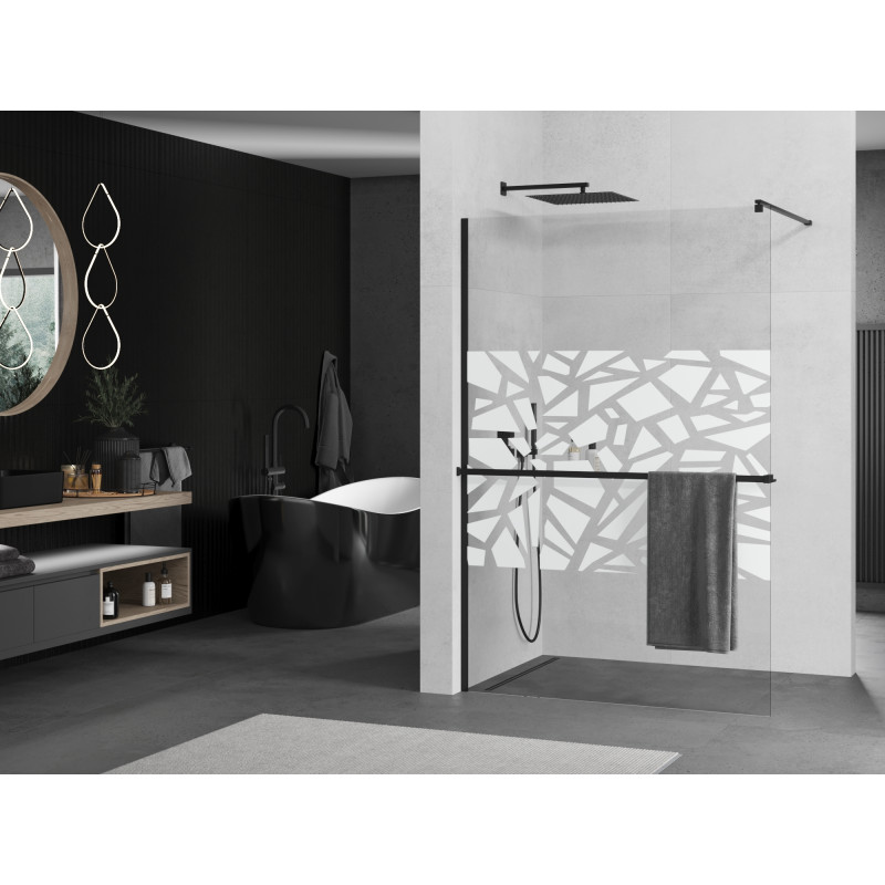 Mexen Kioto+ paroi de douche avec étagère Walk-in 90 x 200 cm, motif blanc, noir - 800-090-121-70-85