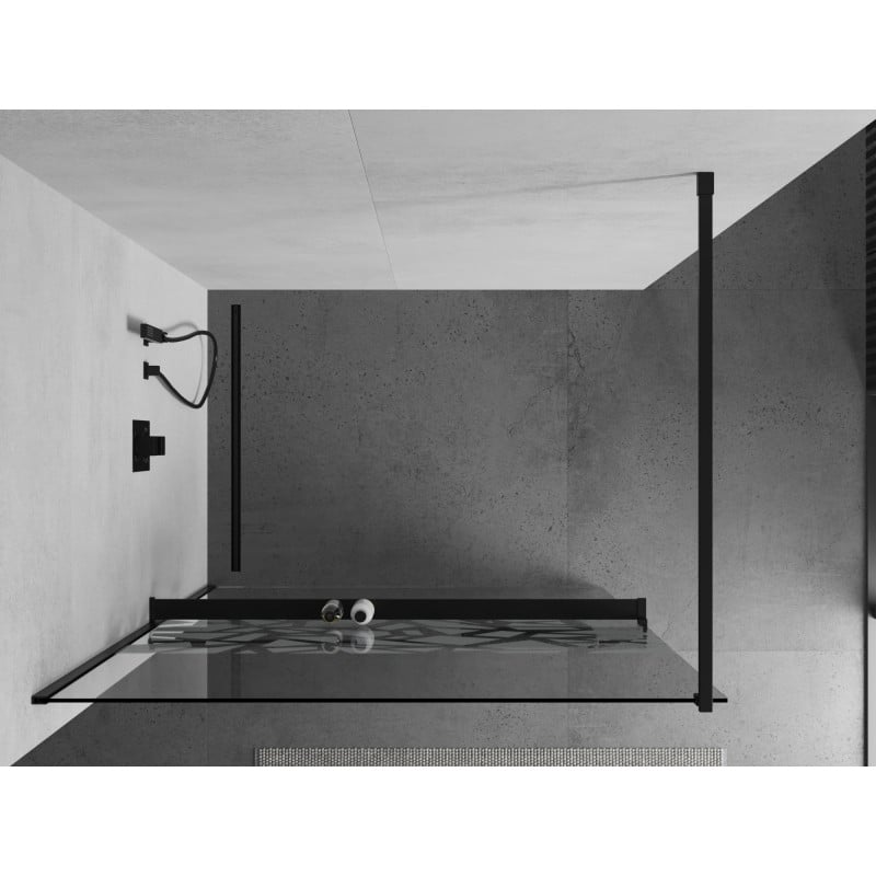 Mexen Kioto+ paroi de douche avec étagère Walk-in 100 x 200 cm, motif blanc, noir - 800-100-121-70-85