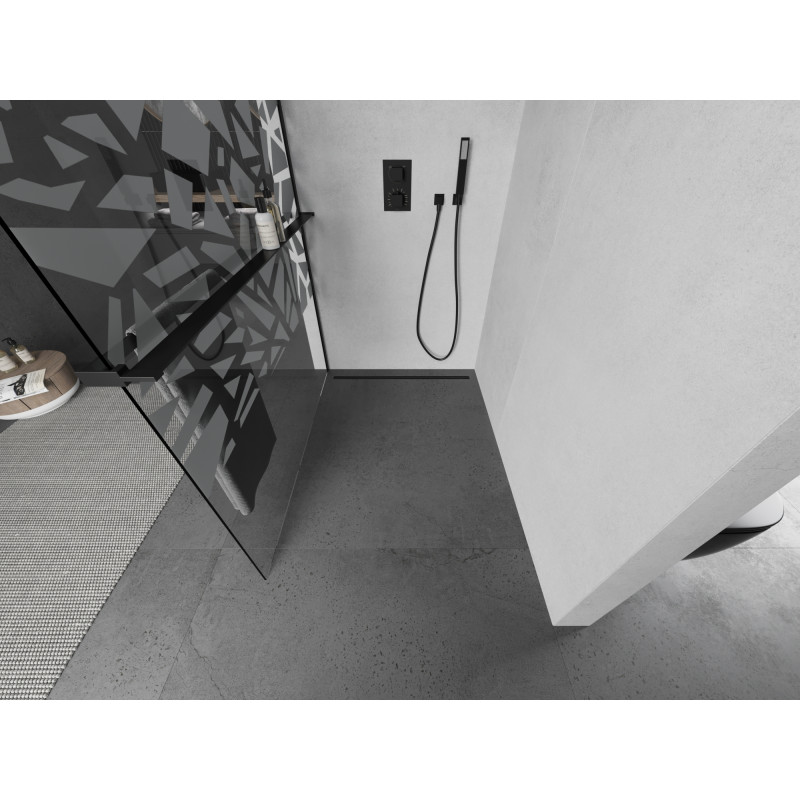 Mexen Kioto+ paroi de douche avec étagère Walk-in 110 x 200 cm, motif blanc, noir - 800-110-121-70-85