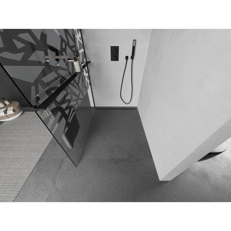 Mexen Kioto+ paroi de douche avec étagère 120 x 200 cm, motif blanc, noir - 800-120-121-70-85