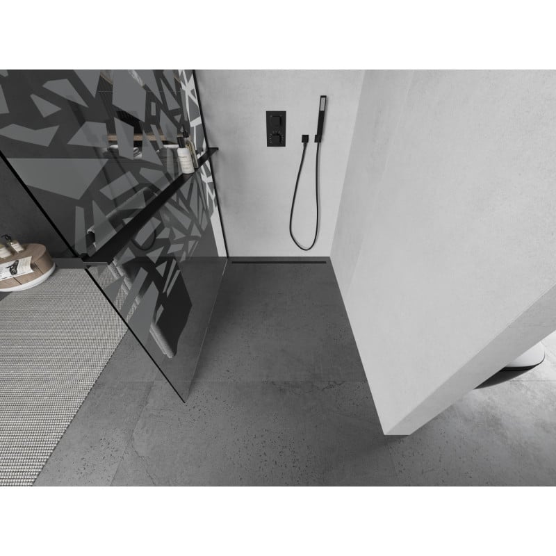 Mexen Kioto+ paroi de douche avec étagère Walk-in 120 x 200 cm, motif blanc, noir - 800-120-121-70-85