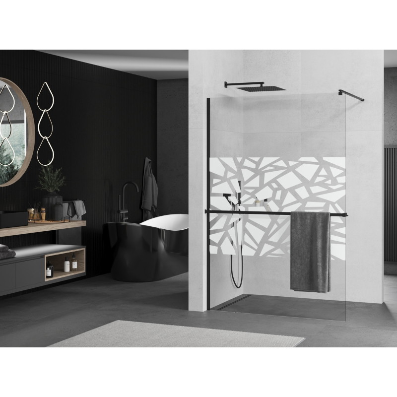 Mexen Kioto+ paroi de douche avec étagère 120 x 200 cm, motif blanc, noir - 800-120-121-70-85