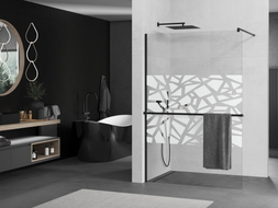 Mexen Kioto+ paroi de douche avec étagère 120 x 200 cm, motif blanc, noir - 800-120-121-70-85