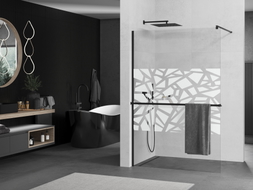 Mexen Kioto+ paroi de douche avec étagère Walk-in 130 x 200 cm, motif blanc, noir - 800-130-121-70-85