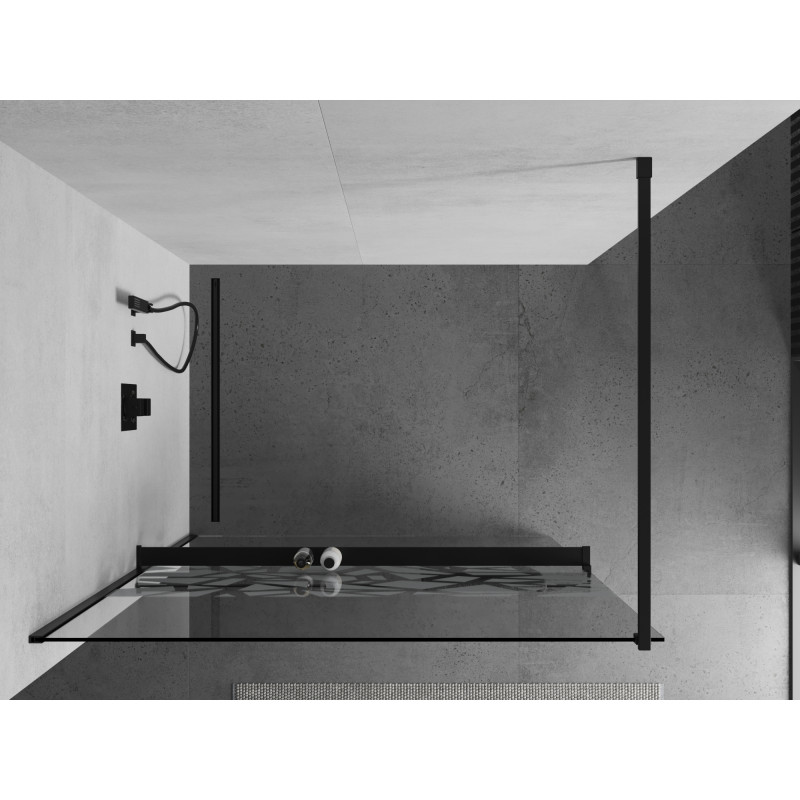 Mexen Kioto+ paroi de douche avec étagère Walk-in 130 x 200 cm, motif blanc, noir - 800-130-121-70-85