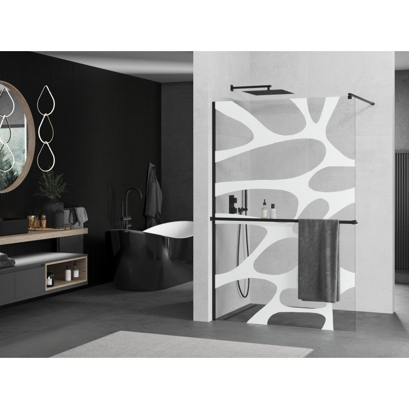 Mexen Kioto+ paroi de douche avec étagère Walk-in 80 x 200 cm, vague blanche, noire - 800-080-121-70-97