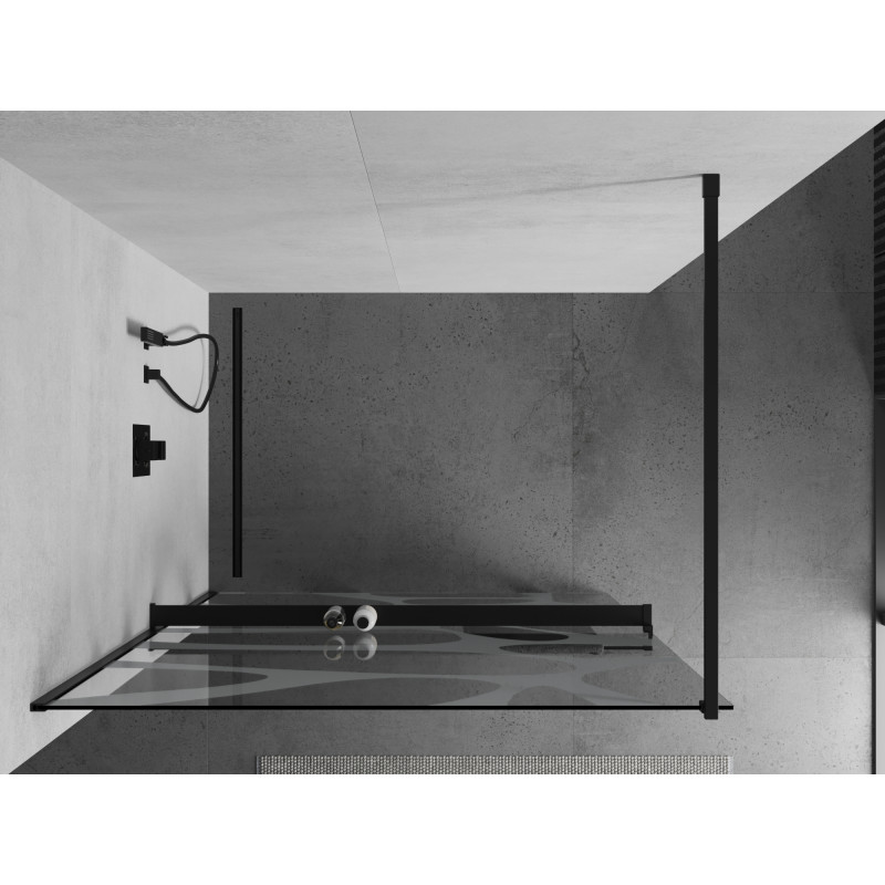 Mexen Kioto+ paroi de douche avec étagère Walk-in 90 x 200 cm, vague blanche, noir - 800-090-121-70-97