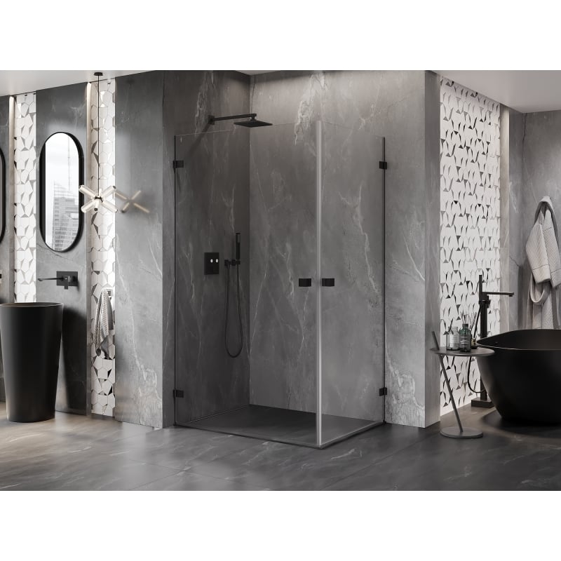 Mexen Lunar-B Duo cabine de douche pivotante 100 x 80 cm, transparent, noir - 832-100L-080P-70-00