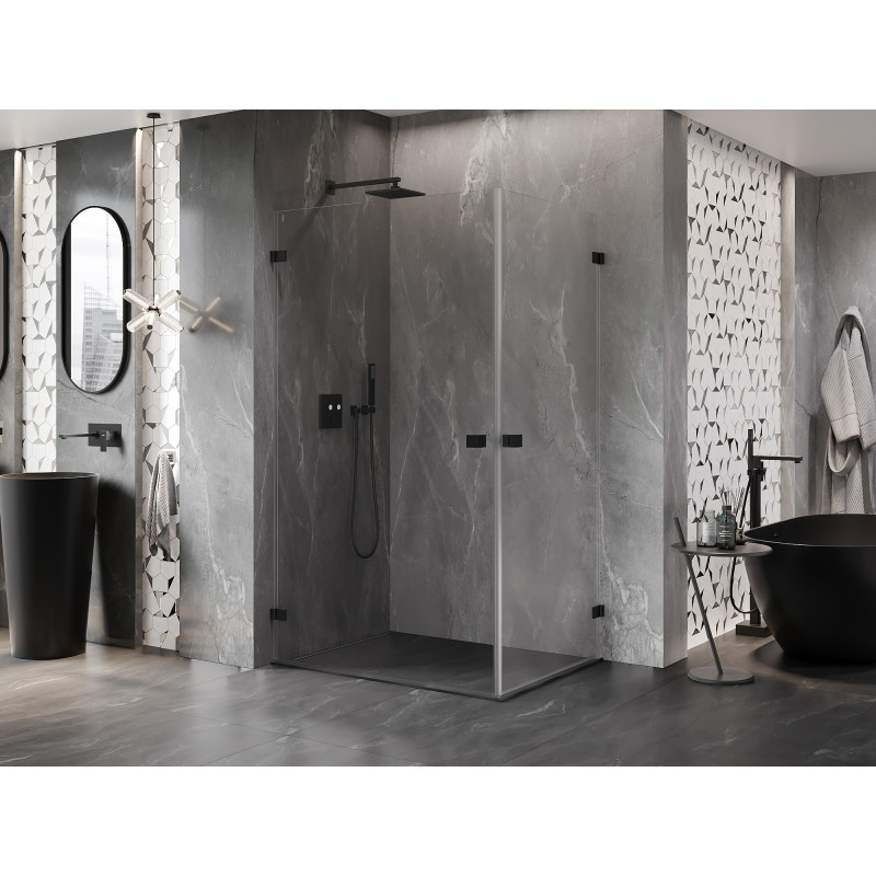Mexen Lunar-B Duo cabine de douche pivotante 100 x 80 cm, transparente, noire - 832-100L-080P-70-00