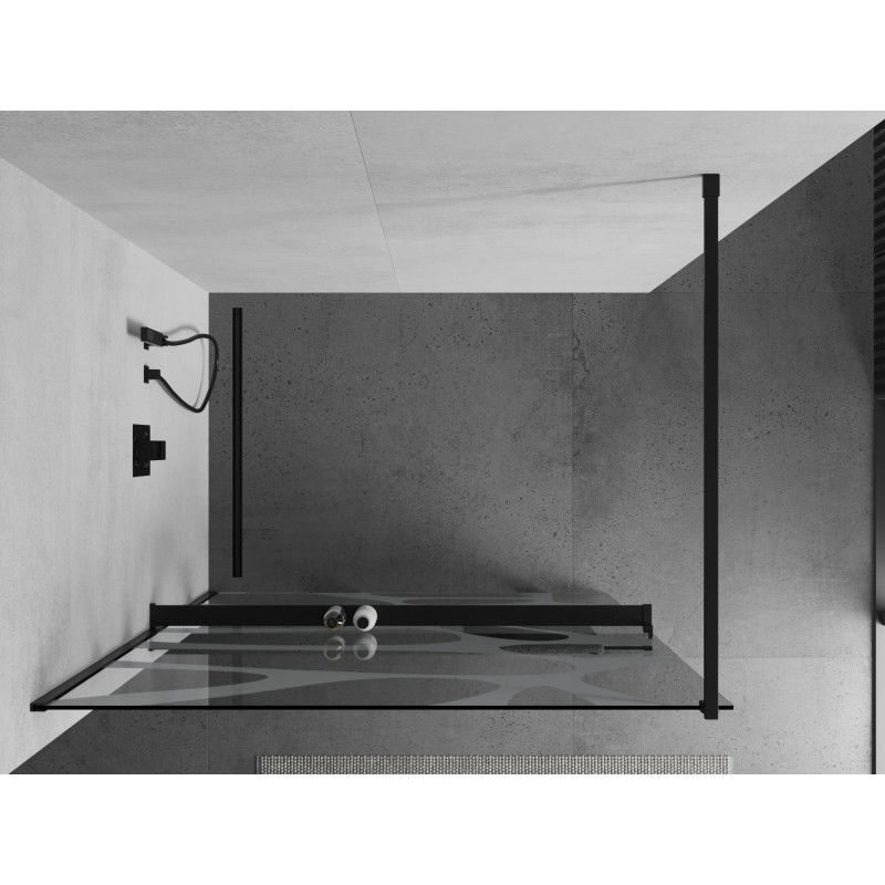 Mexen Kioto+ cloison de douche avec étagère Walk-in 120 x 200 cm, vague blanche, noire - 800-120-121-70-97