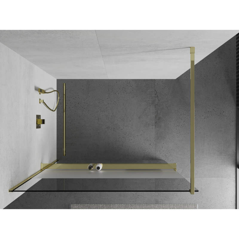 Mexen Kioto+ paroi de douche avec étagère Walk-in 80 x 200 cm, transparent/sablé, doré - 800-080-121-50-35