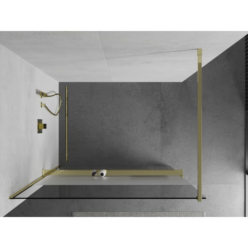 Mexen Kioto+ paroi de douche avec étagère Walk-in 110 x 200 cm, transparent/givre, or - 800-110-121-50-35