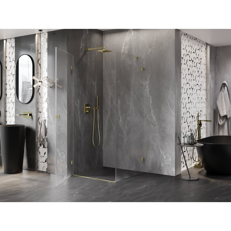 Mexen Lunar-B L cabine de douche pivotante gauche 90 x 90 cm, transparent, or brossé - 832L-090-090-55-00-L