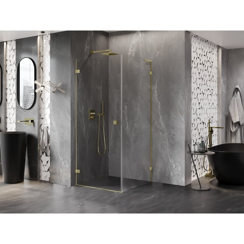 Mexen Lunar-B L cabine de douche pivotante gauche 90 x 90 cm, transparent, or brossé - 832L-090-090-55-00-L