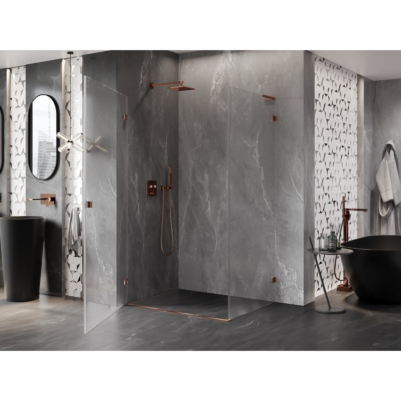 Mexen Lunar-B L cabine de douche pivotante gauche 100 x 80 cm, transparent, or rose - 832L-100-080-60-00-L