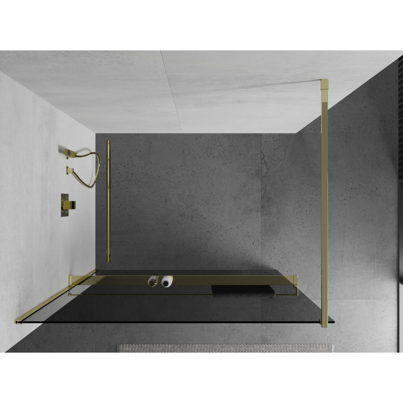 Mexen Kioto+ paroi de douche avec étagère Walk-in 120 x 200 cm, graphite, or - 800-120-121-50-40