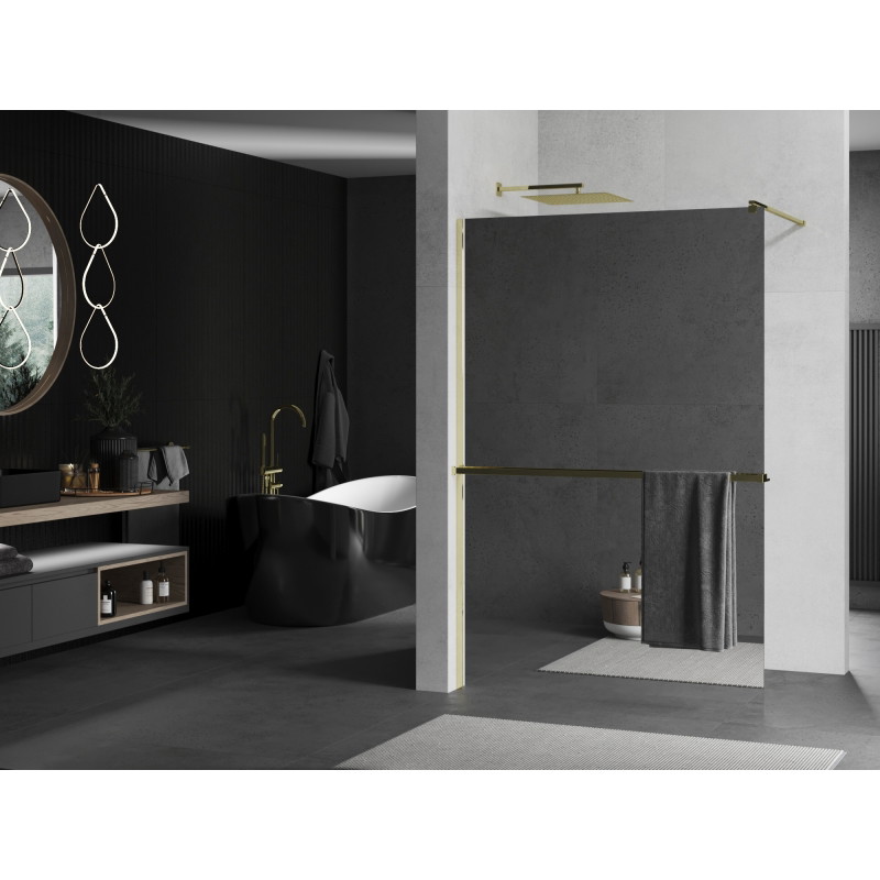 Mexen Kioto+ paroi de douche avec étagère Walk-in 70 x 200 cm, miroir, dorée - 800-070-121-50-50
