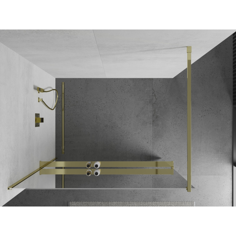 Mexen Kioto+ paroi de douche avec étagère Walk-in 70 x 200 cm, miroir, or - 800-070-121-50-50