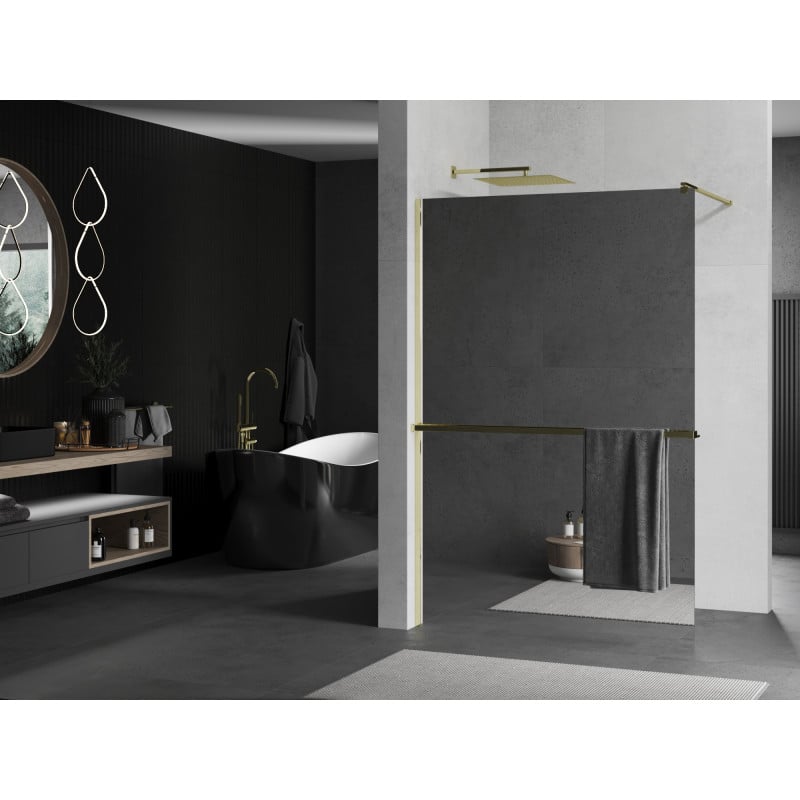 Mexen Kioto+ paroi de douche avec étagère Walk-in 80 x 200 cm, miroir, or - 800-080-121-50-50