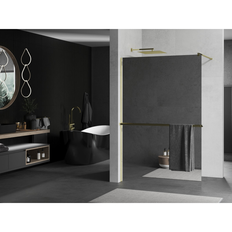 Mexen Kioto+ paroi de douche avec étagère Walk-in 100 x 200 cm, miroir, doré - 800-100-121-50-50