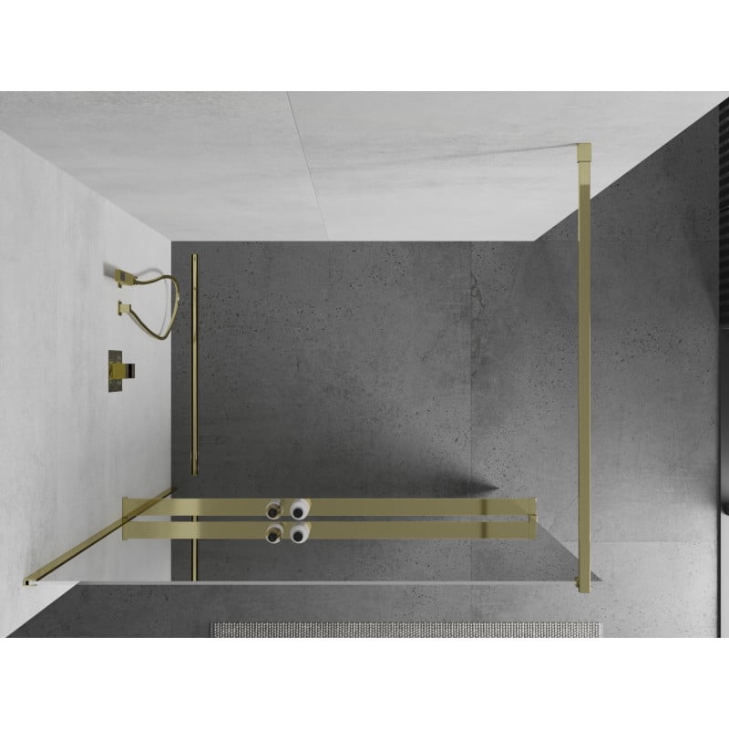 Mexen Kioto+ paroi de douche avec étagère Walk-in 100 x 200 cm, miroir, doré - 800-100-121-50-50