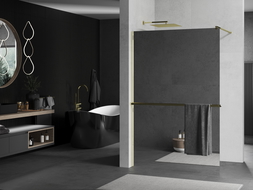 Mexen Kioto+ paroi de douche avec étagère Walk-in 120 x 200 cm, miroir, dorée - 800-120-121-50-50