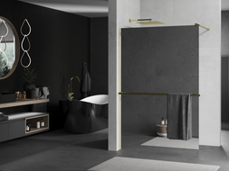 Mexen Kioto+ paroi de douche avec étagère Walk-in 120 x 200 cm, miroir, or - 800-120-121-50-50
